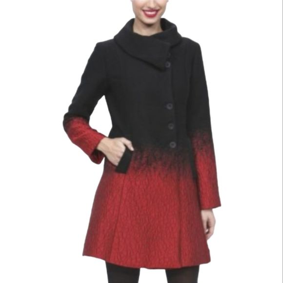 Desigual Jackets & Blazers - Desigual Womens Ombre Button Front Fold Collar Peacoat Size U.S Small.